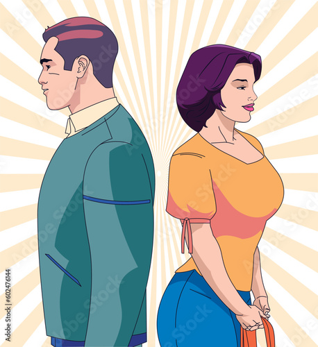 Growing Apart: A Vector Illustration of a Couple Facing Opposite Directions Struggling to Connect