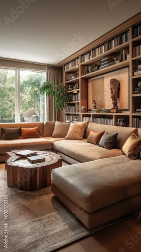 Serenity in Nature: An Inviting Minimalistic Living Room with Organic Elements 1. Generative AI