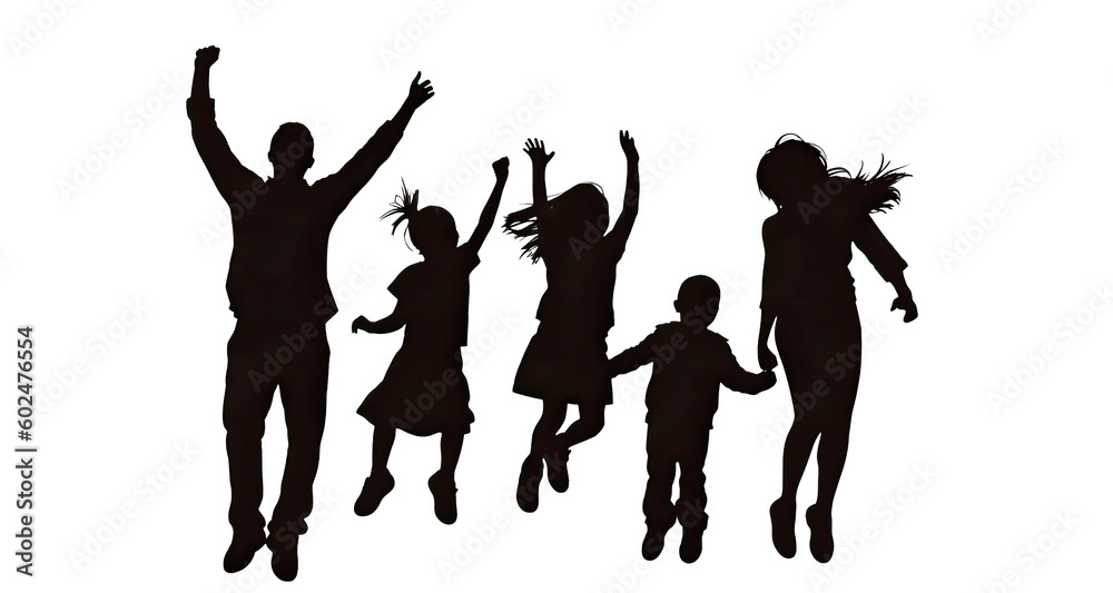 silhouette of a happy family having fun, generative ai