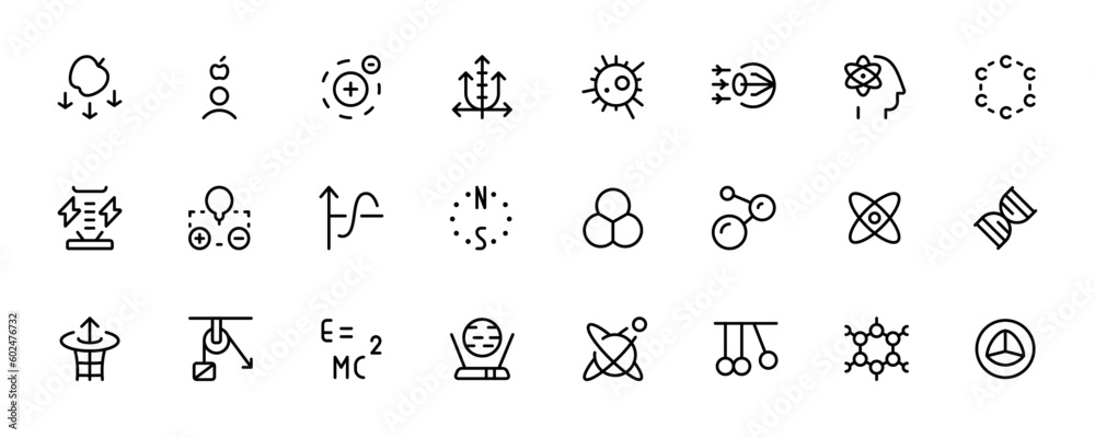 science icon, science activity related vector set design with Editable Stroke. Line, Solid, Flat Line, thin style and Suitable for Web Page, Mobile App, UI, UX design.