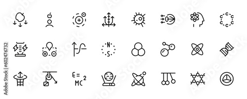 science icon, science activity related vector set design with Editable Stroke. Line, Solid, Flat Line, thin style and Suitable for Web Page, Mobile App, UI, UX design.