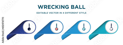 wrecking ball icon in 4 different styles such as filled, color, glyph, colorful, lineal color. set of vector for web, mobile, ui