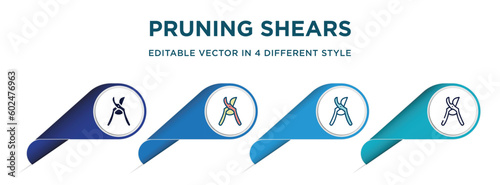 pruning shears icon in 4 different styles such as filled, color, glyph, colorful, lineal color. set of vector for web, mobile, ui