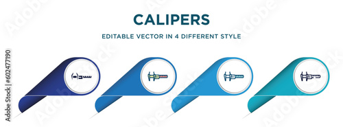 calipers icon in 4 different styles such as filled, color, glyph, colorful, lineal color. set of vector for web, mobile, ui