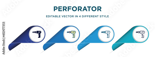 perforator icon in 4 different styles such as filled, color, glyph, colorful, lineal color. set of vector for web, mobile, ui