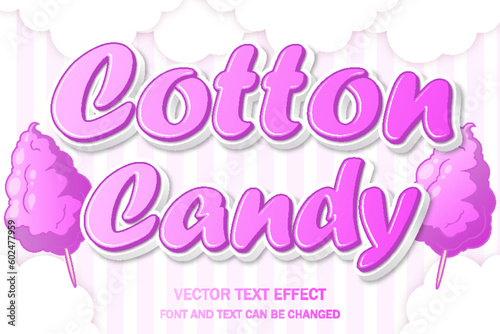 cotton candy cute kawaii cloud 3d editable text effect font style typography lettering template design food logo 