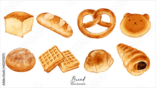 Vector bread bakery product set, colored vector illustration