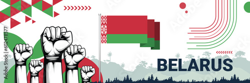 Celebrate Belarus independence in style with bold and iconic flag colors. raising fist in protest or showing your support, this design is sure to catch the eye and ignite your patriotic spirit!