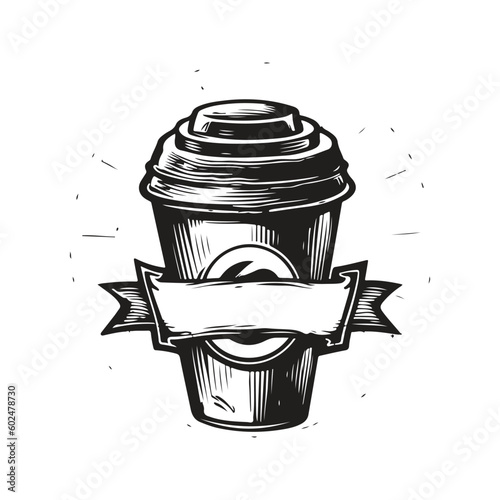 coffee shop, vintage logo line art concept black and white color, hand drawn illustration