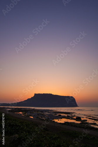 Beautiful sunrise at Seongsan Ilchulbong Peak in Jeju Island, South Korea