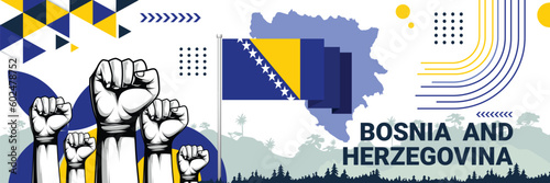 Bosnia and Herzegovina independence in style with bold and iconic flag colors. raising fist in protest or showing your support, this design is sure to catch the eye and ignite your patriotic spirit!