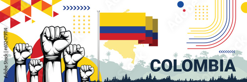 Celebrate Colombia independence in style with bold and iconic flag colors. raising fist in protest or showing your support, this design is sure to catch the eye and ignite your patriotic spirit!
