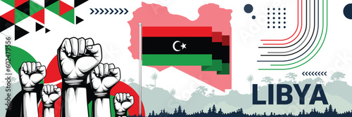 Celebrate Libya independence in style with bold and iconic flag colors. raising fist in protest or showing your support, this design is sure to catch the eye and ignite your patriotic spirit!