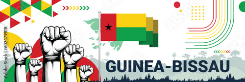 Celebrate Guinea-Bissau independence in style with bold and iconic flag colors. raising fist in protest or showing your support, this design is sure to catch the eye and ignite your patriotic spirit!