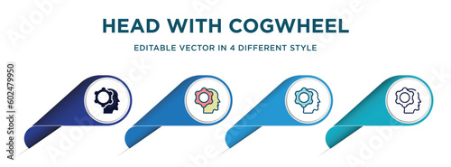 head with cogwheel icon in 4 different styles such as filled, color, glyph, colorful, lineal color. set of vector for web, mobile, ui