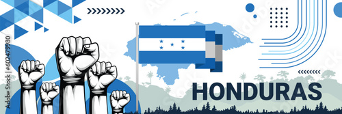 Celebrate Honduras independence in style with bold and iconic flag colors. raising fist in protest or showing your support, this design is sure to catch the eye and ignite your patriotic spirit!
