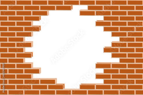 Broken brick wall with copy space for your design. Round hole on brick wall.