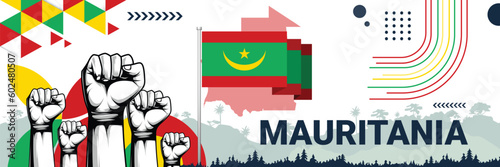 Celebrate Mauritania independence in style with bold and iconic flag colors. raising fist in protest or showing your support, this design is sure to catch the eye and ignite your patriotic spirit!