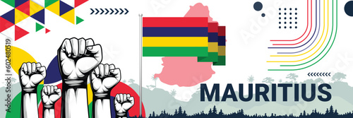 Celebrate Mauritius independence in style with bold and iconic flag colors. raising fist in protest or showing your support, this design is sure to catch the eye and ignite your patriotic spirit!
