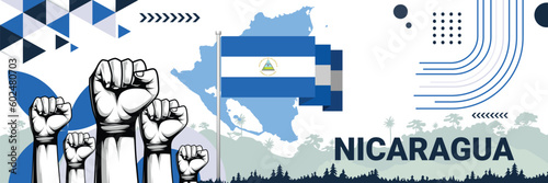 Celebrate Nicaragua independence in style with bold and iconic flag colors. raising fist in protest or showing your support, this design is sure to catch the eye and ignite your patriotic spirit!