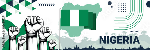 Celebrate Nigeria independence in style with bold and iconic flag colors. raising fist in protest or showing your support, this design is sure to catch the eye and ignite your patriotic spirit!