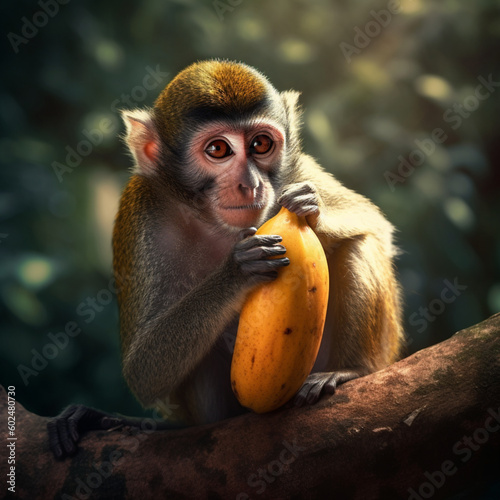Monkey sitting on a tree, golden hour 