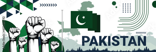 Celebrate Pakistan independence in style with bold and iconic flag colors. raising fist in protest or showing your support, this design is sure to catch the eye and ignite your patriotic spirit!