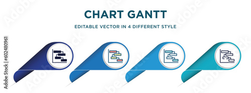 chart gantt icon in 4 different styles such as filled, color, glyph, colorful, lineal color. set of vector for web, mobile, ui