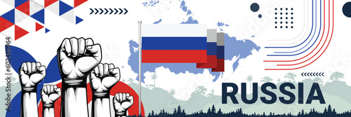 Celebrate Russia independence in style with bold and iconic flag colors. raising fist in protest or showing your support, this design is sure to catch the eye and ignite your patriotic spirit! photo