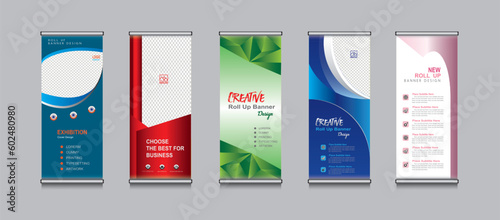 Roll up banner template design,banner layout, advertisement, pull up, polygon background.