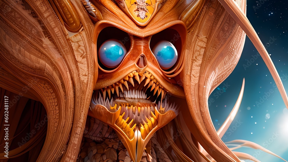 Fototapeta premium Hybrid between human and alien, generative Ai, human, alien, new species, technology, innovation, planet, graffiti, animal