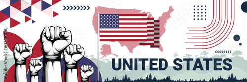 Celebrate United States independence in style with bold and iconic flag colors. raising fist in protest or showing your support, this design is sure to catch the eye and ignite your patriotic spirit!