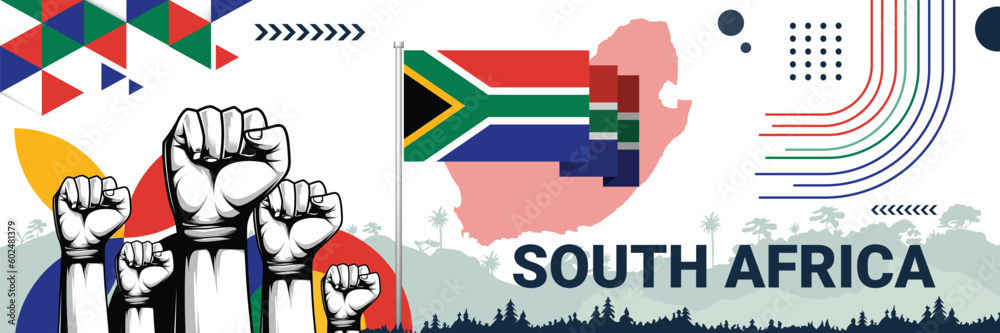 Celebrate South Africa independence in style with bold and iconic flag colors. raising fist in protest or showing your support, this design is sure to catch the eye and ignite your patriotic spirit! Celebrate South Africa independence in style with bold and iconic flag colors. raising fist in protest or showing your support, this design is sure to catch the eye and ignite your patriotic spirit!