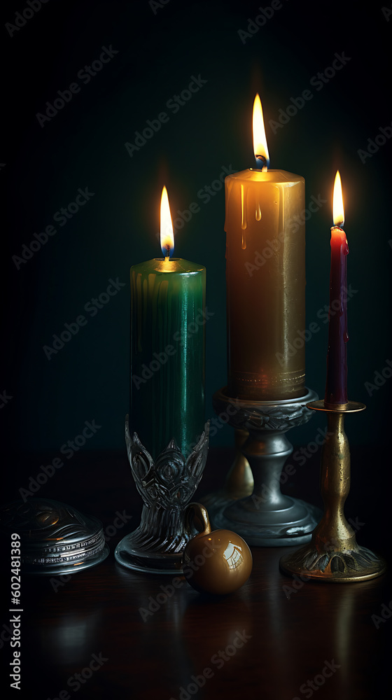 Candlelight on table, generative ai Candlelight on table, generative ai