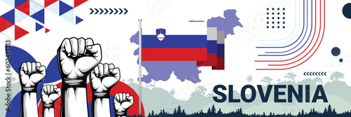 Celebrate Slovenia independence in style with bold and iconic flag colors. raising fist in protest or showing your support, this design is sure to catch the eye and ignite your patriotic spirit!