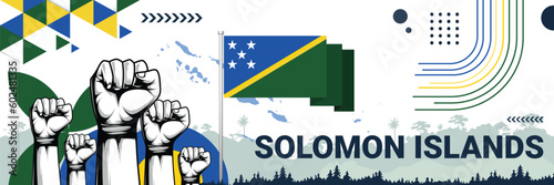 Celebrate Solomon Island independence in style with bold and iconic flag colors. raising fist in protest or showing your support, this design is sure to catch the eye and ignite your patriotic spirit!