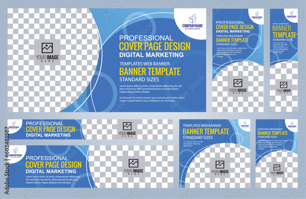 Set of Blue and Black Web banners templates, Coverpage Standard sizes with space. Vector illustration Set of Blue and Black Web banners templates, Coverpage Standard sizes with space. Vector illustration
