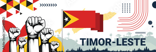 Celebrate Timor Leste independence in style with bold and iconic flag colors. raising fist in protest or showing your support, this design is sure to catch the eye and ignite your patriotic spirit!