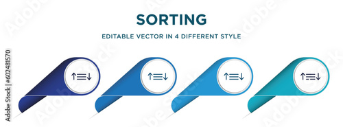 sorting icon in 4 different styles such as filled, color, glyph, colorful, lineal color. set of vector for web, mobile, ui