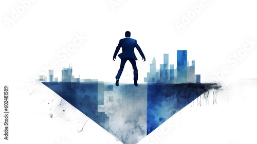 Businessman in a dynamic movement pose, concept of rapid adaption in a fast moving business landscape. Agility, resilience, and proactive approach in today's volatile business world. Generative AI