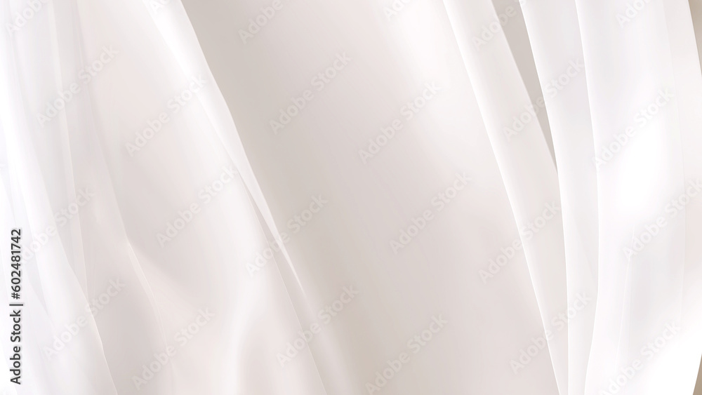 White cream blowing wavy curtain, smooth harmony drapery, sheer silky fabric cloth in soft beautiful light. Luxury, elegant beauty, cosmetic, skincare, body care, fashion product background 3D White cream blowing wavy curtain, smooth harmony drapery, sheer silky fabric cloth in soft beautiful light. Luxury, elegant beauty, cosmetic, skincare, body care, fashion product background 3D