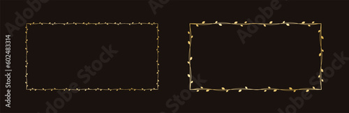 Rectangle gold vine frame wedding elegant wreath. Golden frame with botanical design. Vector isolated illustration.