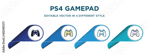 ps4 gamepad icon in 4 different styles such as filled, color, glyph, colorful, lineal color. set of vector for web, mobile, ui photo