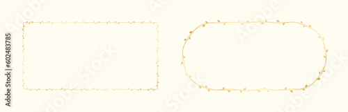 Gold vine frame wedding elegant wreath set. Golden frame with botanical design. Vector isolated illustration.