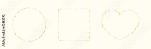Gold vine frame wedding elegant wreath set. Golden frame with botanical design. Vector isolated illustration.