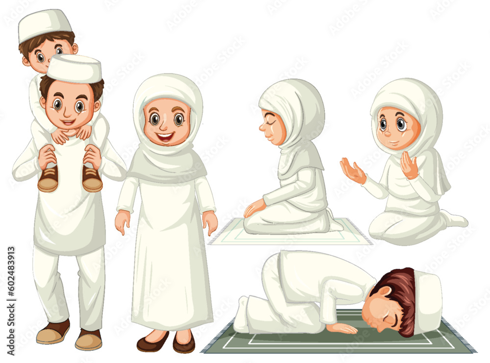 Set of muslim people cartoon character