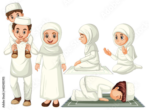 Set of muslim people cartoon character