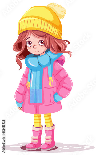 Shy Girl Dressed in Winter Clothing