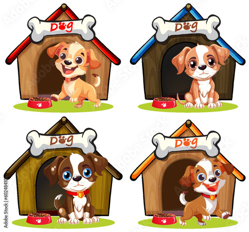 Dog in front of dog house