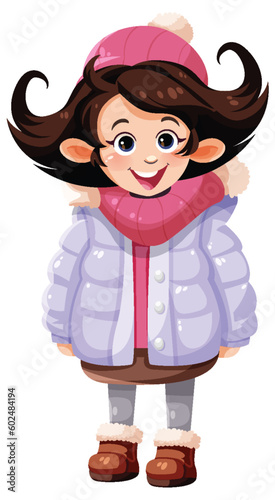 Cute girl cartoon character wearing winter cloth